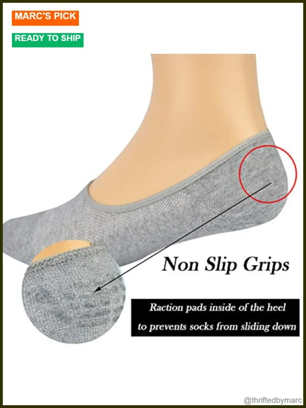 Mens No Show Socks, Loafer Sneaker Low Cut Cotton Socks With Non Slip Grips 6